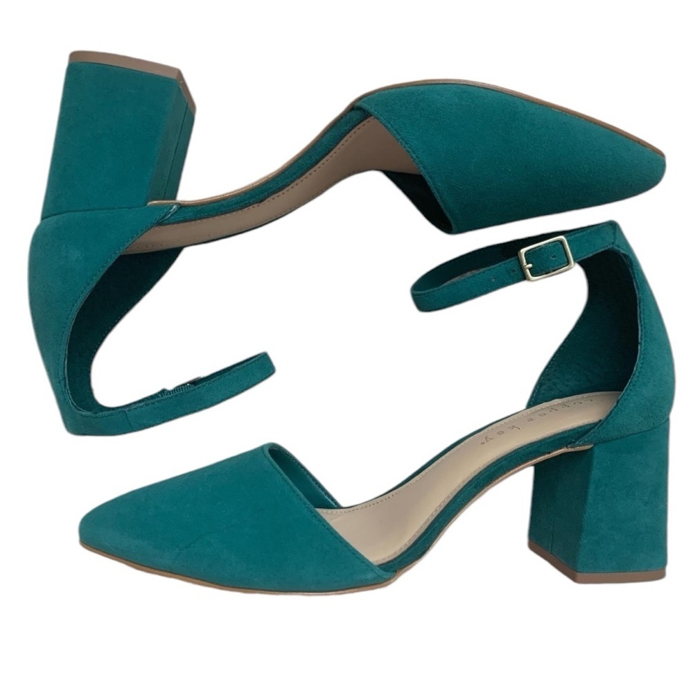 Copper Key Emerald Suede Pointed Toe Block Heel Dress Shoes Sz 9.5 New